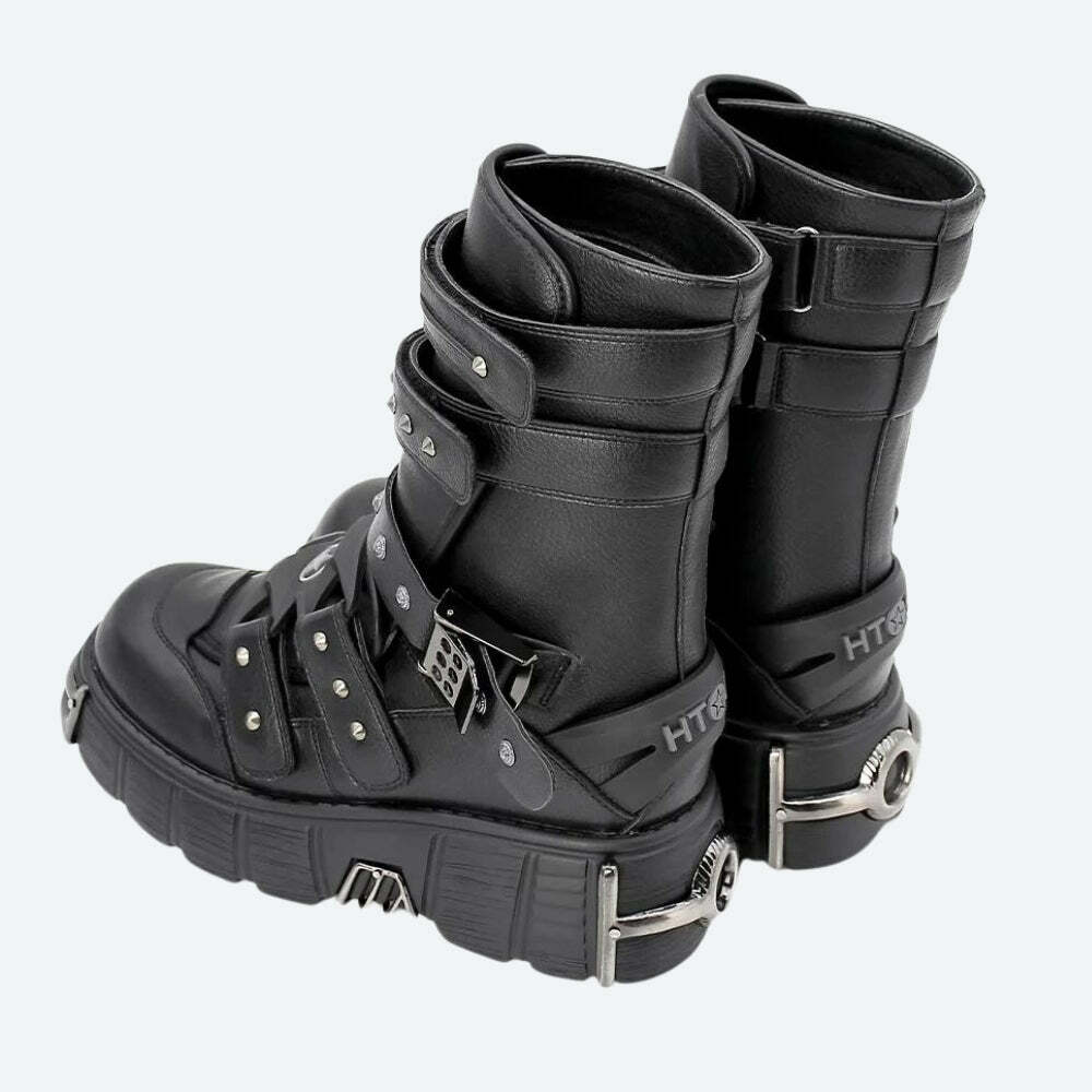 Y2K Grunge Velcro Straps Chunky Platform Boots for Retro Summer Vibes