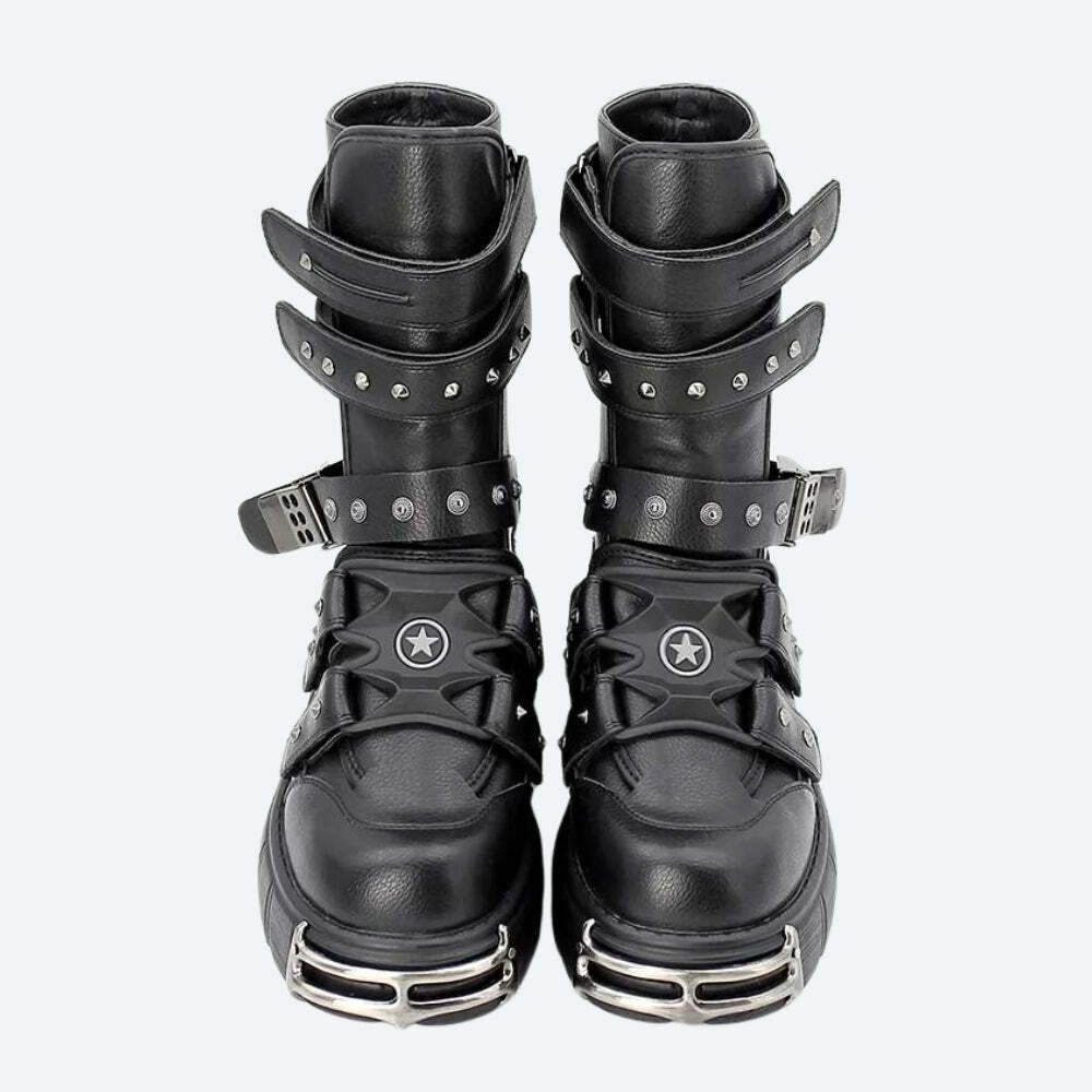 Y2K Grunge Velcro Straps Chunky Platform Boots for Retro Summer Vibes