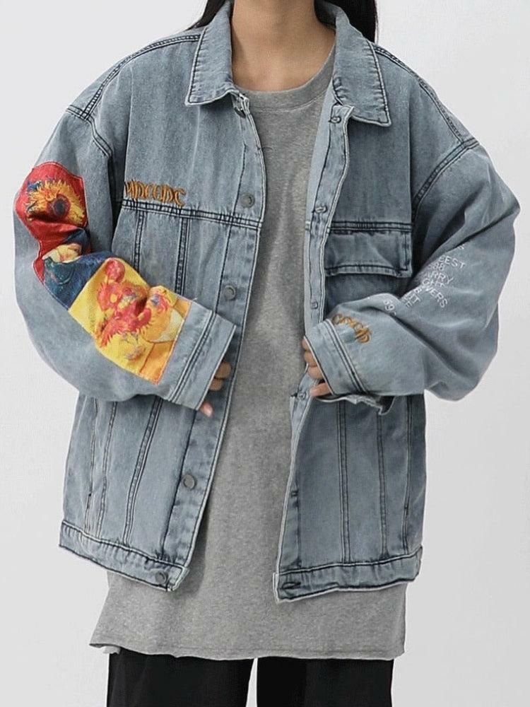 Y2K Grunge Vincent Van Gogh Denim Jacket for Retro Summer Outfits