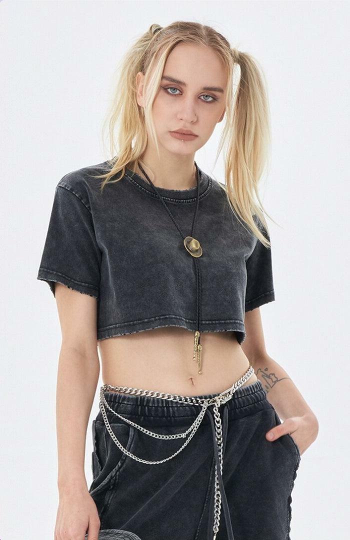 Y2K Grunge Washed Crop Top for Trendy Summer Outfits