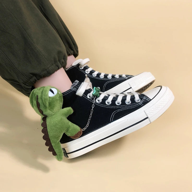 Y2K Grunge Weirdcore Dinosaur Canvas Shoes for Retro Summer Vibes