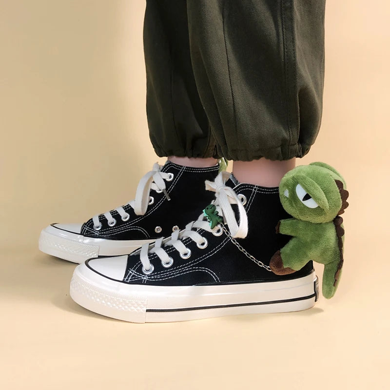 Y2K Grunge Weirdcore Dinosaur Canvas Shoes for Retro Summer Vibes