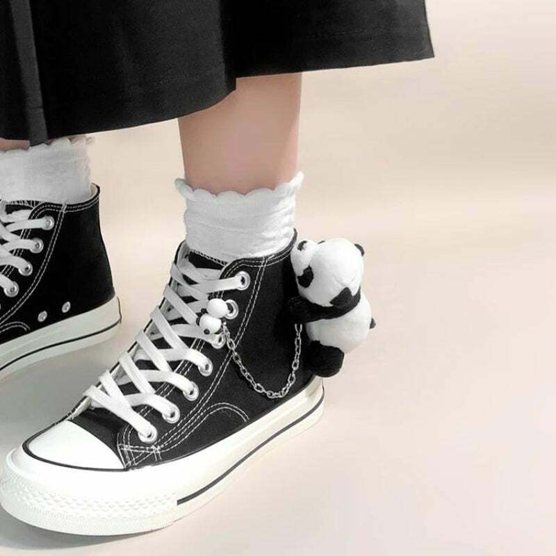 Y2K Grunge Weirdcore Panda Canvas Shoes for Retro Summer Vibes