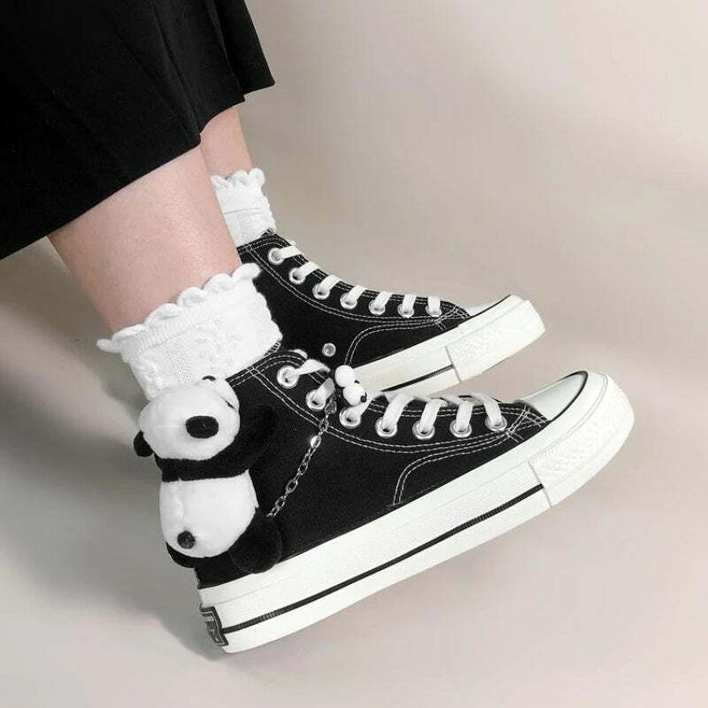 Y2K Grunge Weirdcore Panda Canvas Shoes for Retro Summer Vibes