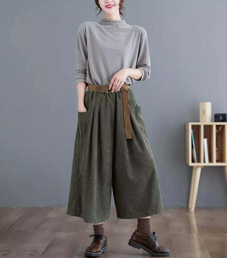 Y2K Grunge Wide Leg Corduroy Pants for Retro Summer Outfits