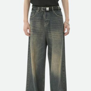 Y2K Grunge Wide Leg Denim Jeans for Retro Summer Outfits