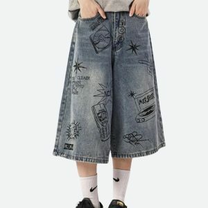 Y2K Grunge Wide Leg Denim Shorts for Trendy Summer Outfits