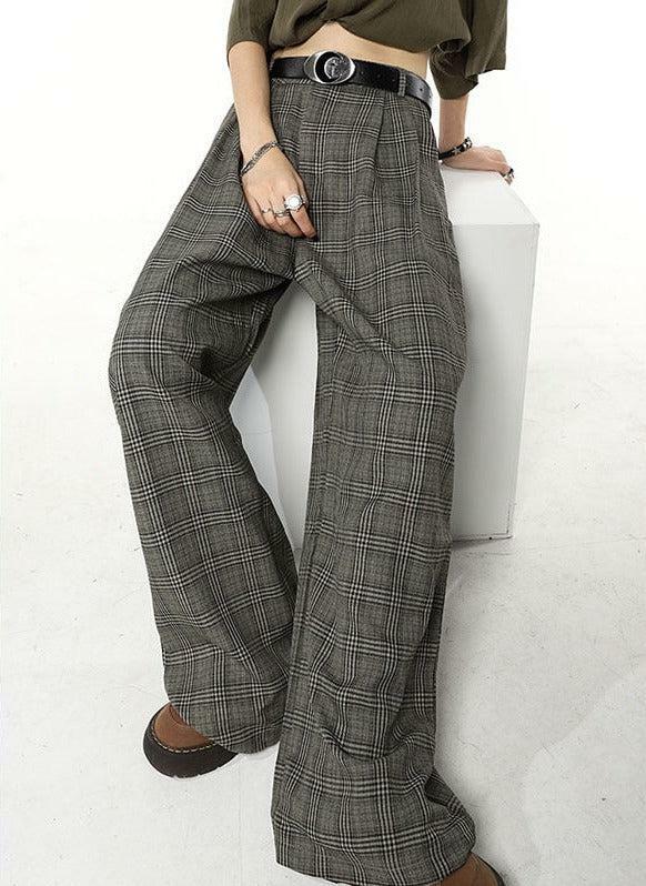 Y2K Grunge Wide Leg Plaid Pants for Retro Summer Outfits