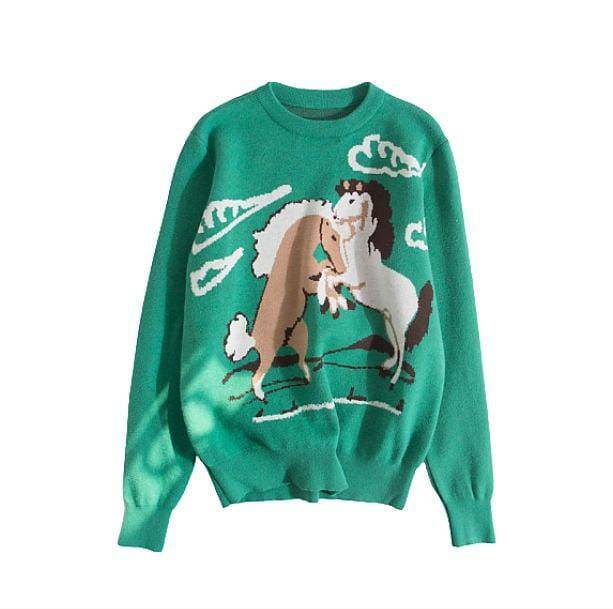 Y2K Grunge Wild Horses Sweater - Retro 90s Fashion Statement Top