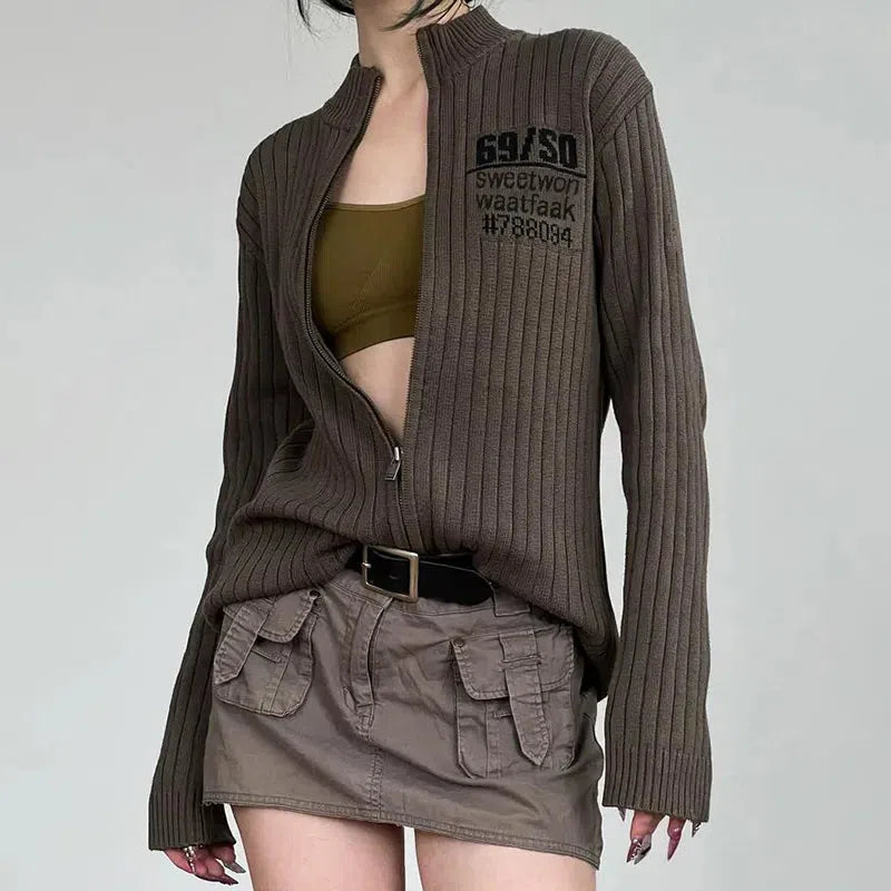 Y2K Grunge Zip-Up Cardigan Jacket for Retro Summer Outfits