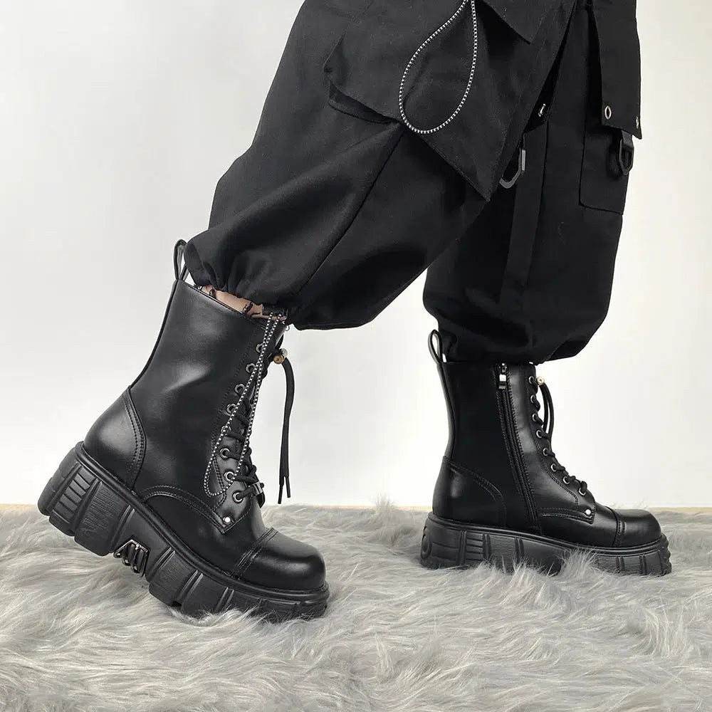 Y2K Grunge Zip-Up Platform Combat Boots for Retro Summer Outfits