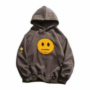 Y2K Grunge Zipper Pocket Emoji Hoodie for Retro Summer Vibes