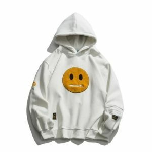 Y2K Grunge Zipper Pocket Emoji Hoodie for Retro Summer Vibes