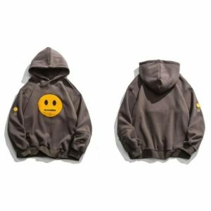 Y2K Grunge Zipper Pocket Emoji Hoodie for Retro Summer Vibes