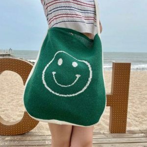 Y2K Happy Face Shoulder Bag - Retro 90s Grunge Style Accessory