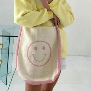 Y2K Happy Face Shoulder Bag - Retro 90s Grunge Style Accessory