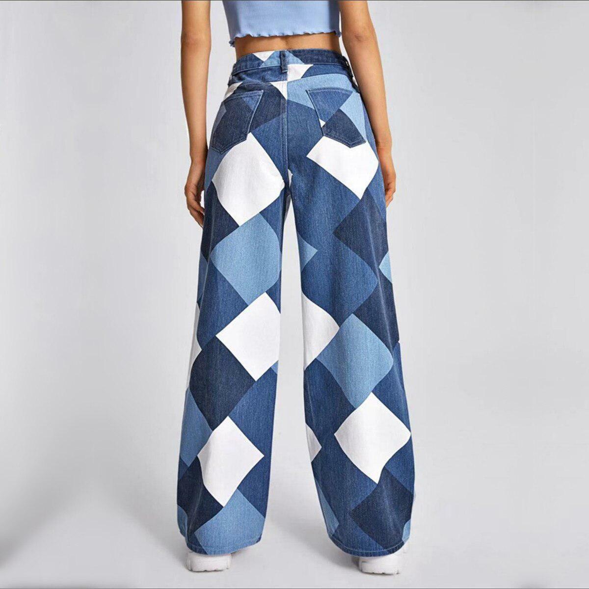 Y2K Harlequin Wide Leg Jeans: Trendy 90s Grunge Summer Outfit