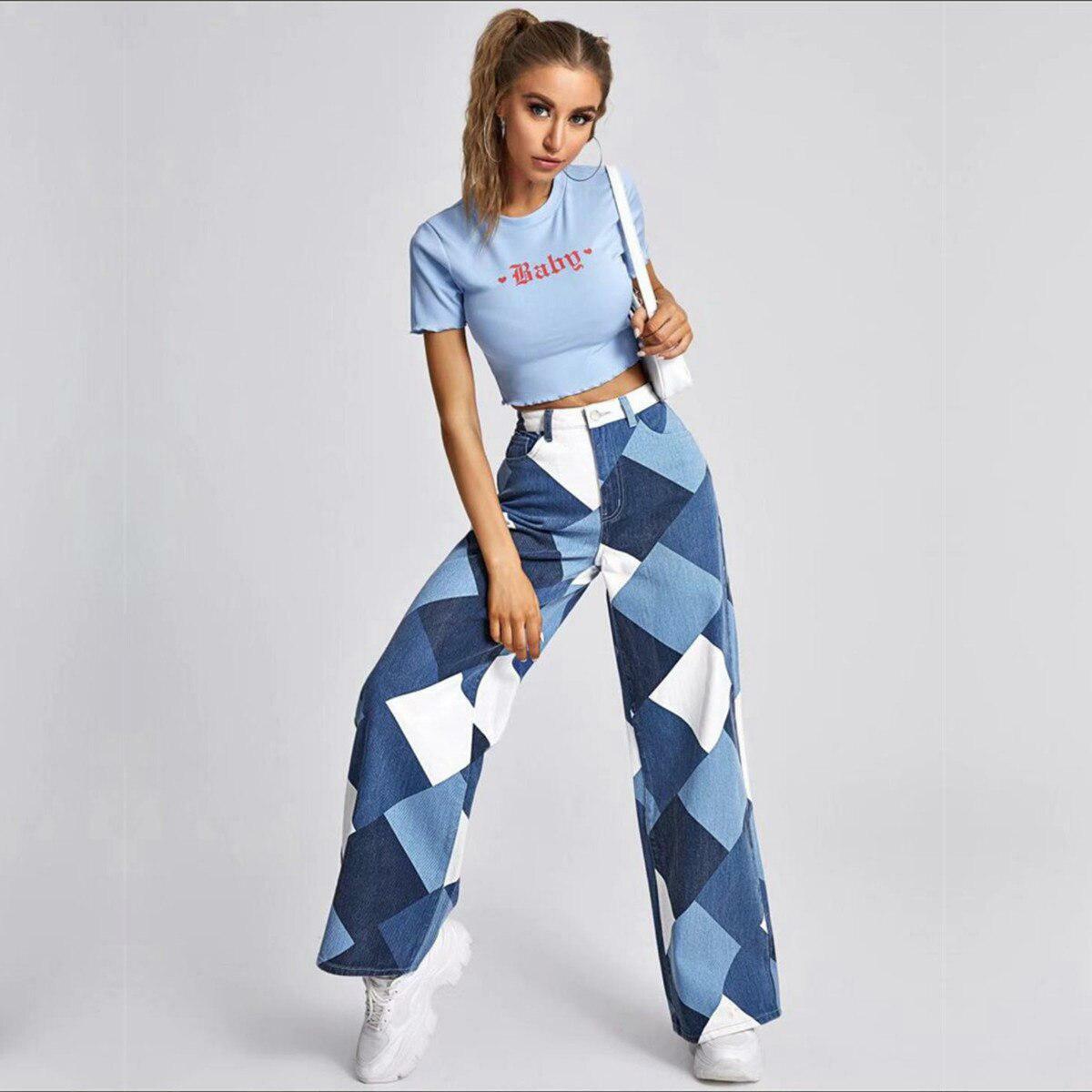 Y2K Harlequin Wide Leg Jeans: Trendy 90s Grunge Summer Outfit