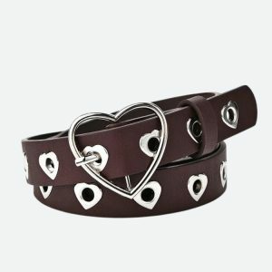 Y2K Heart Buckle Faux Leather Belt for Trendy Summer Outfits