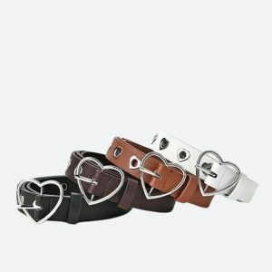 Y2K Heart Buckle Faux Leather Belt for Trendy Summer Outfits