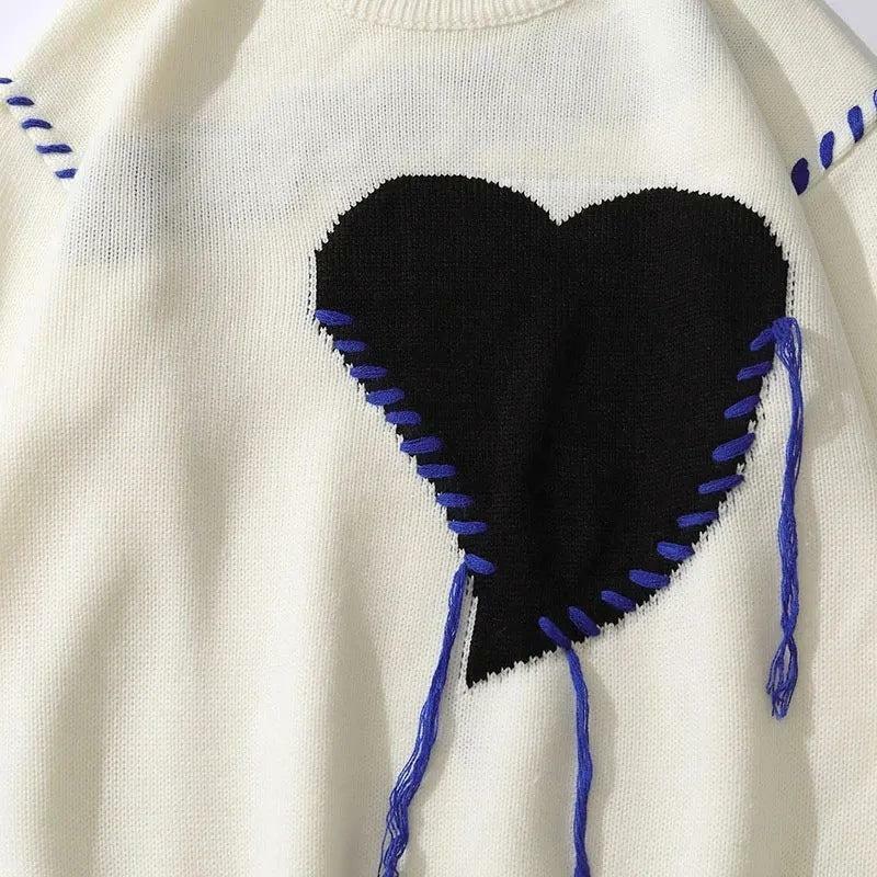 Y2K Heart Embroidered Sweater - Retro Grunge Style for Summer Vibes