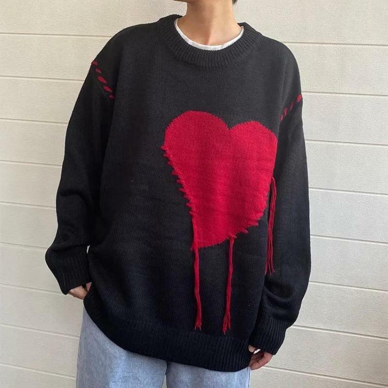 Y2K Heart Embroidered Sweater - Retro Grunge Style for Summer Vibes