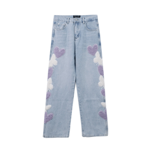 Y2K Heart Patchwork Straight Leg Jeans for Retro Summer Vibes