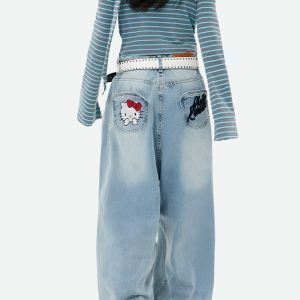 Y2K Hello Kitty Jeans: Retro 90s Grunge Outfit for Summer Vibes