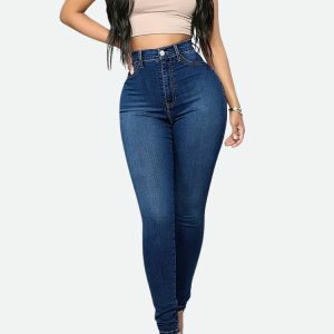 Y2K High Rise Denim Skinny Jeans for Retro 90s Fashion Vibes