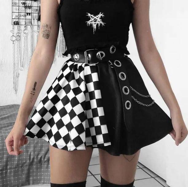 Y2K High Waist Checkered Skirt - Retro 90s Grunge Summer Outfit