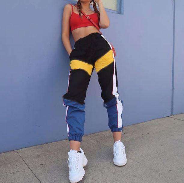 Y2K High Waist Patchwork Pants - Retro 90s Grunge Summer Outfit