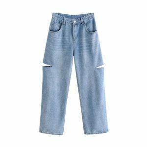 Y2K High Waist Ripped Jeans - Retro 90s Grunge Style for Summer Outfits