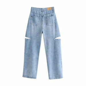 Y2K High Waist Ripped Jeans - Retro 90s Grunge Style for Summer Outfits