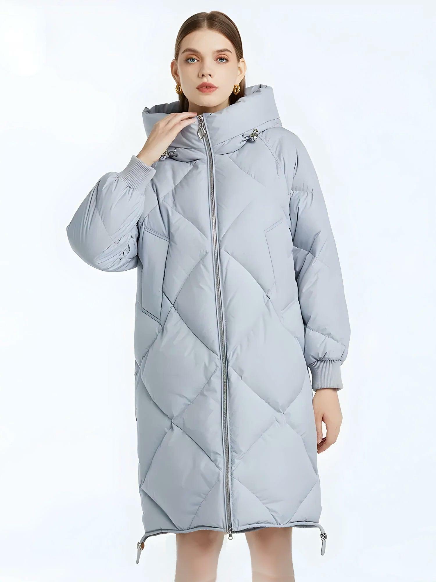 Y2K Hooded Zip-Up Long Puffer Coat for Retro Winter Style