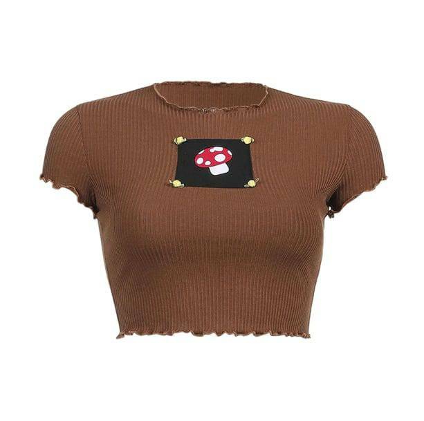 Y2K Indie Mushroom Crop Top - Retro Grunge Summer Outfit Essential