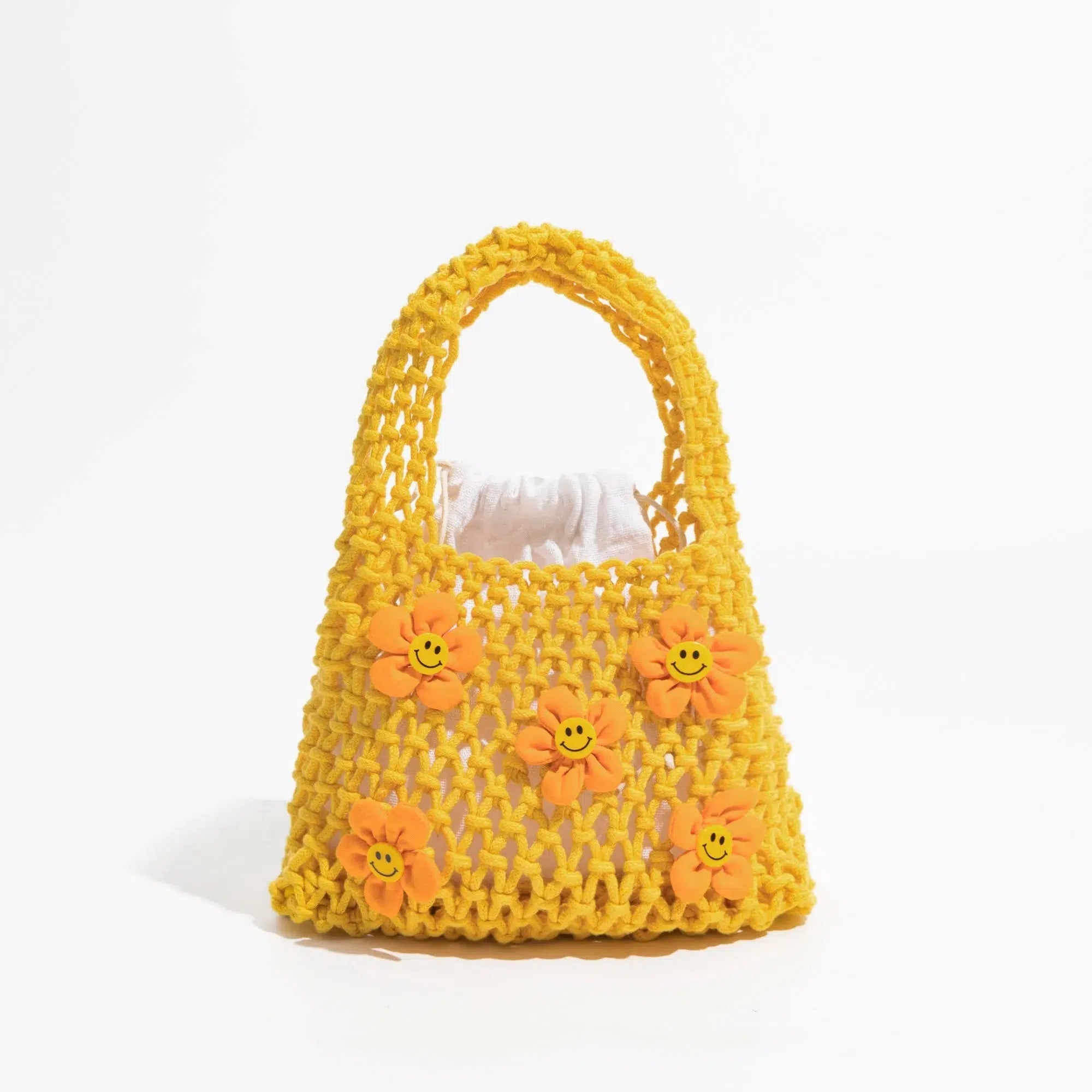 Y2K Indie Smiley Flowers Crochet Bag - Retro 90s Summer Accessory