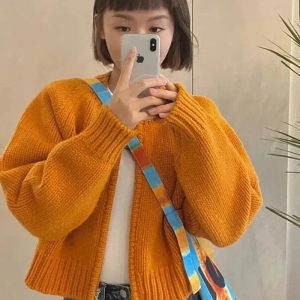 Y2K Indie Zip Up Knitted Cardigan for Retro Summer Outfits