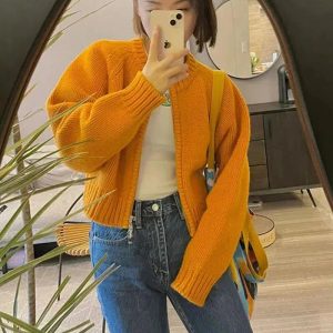 Y2K Indie Zip Up Knitted Cardigan for Retro Summer Outfits