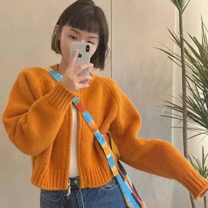 Y2K Indie Zip Up Knitted Cardigan for Retro Summer Outfits