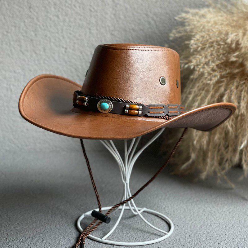 Y2K-Inspired Adjustable Faux Leather Western Hat for Trendy Outfits