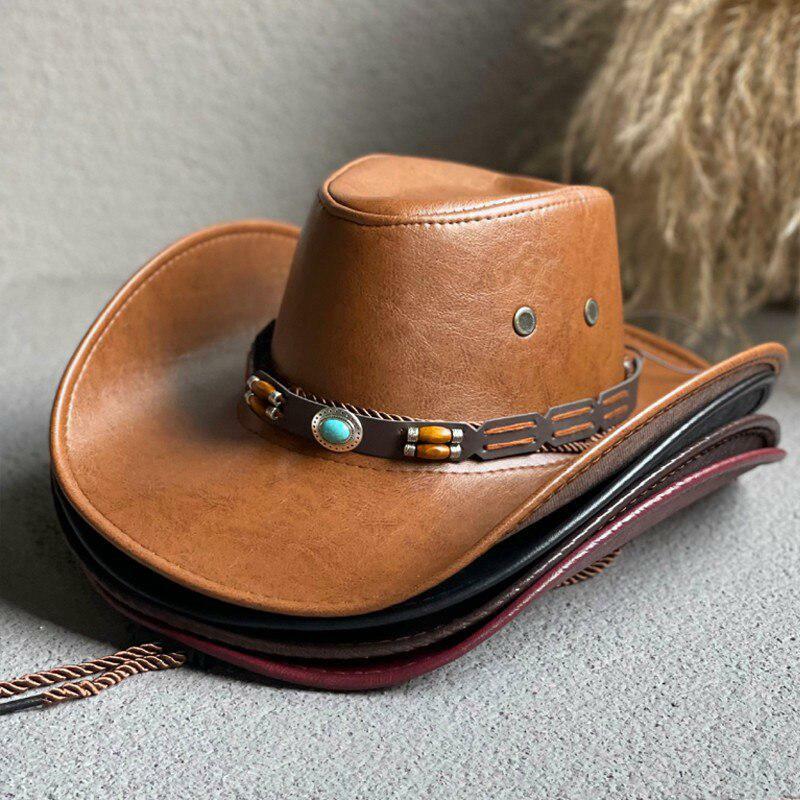 Y2K-Inspired Adjustable Faux Leather Western Hat for Trendy Outfits