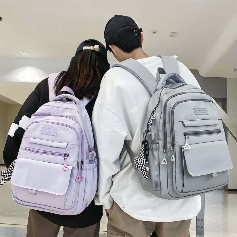 Y2K-Inspired Extra Pockets Large School Backpack for Retro Style Lovers