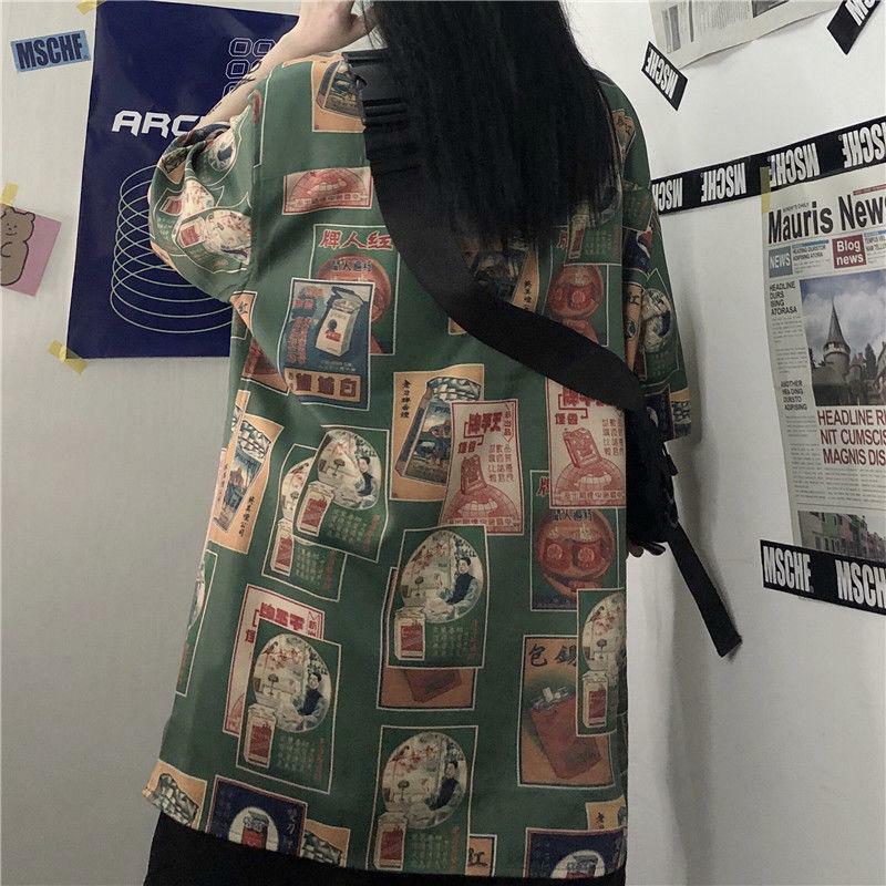 Y2K Japanese Figure Print Shirt - Retro 90s Aesthetic Summer Top