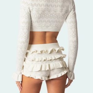 Y2K Knitted Crop Top & Ruffled Shorts Set for Trendy Summer Vibes