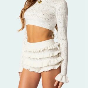 Y2K Knitted Crop Top & Ruffled Shorts Set for Trendy Summer Vibes