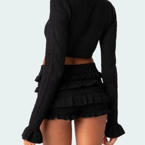 Y2K Knitted Crop Top & Ruffled Shorts Set for Trendy Summer Vibes