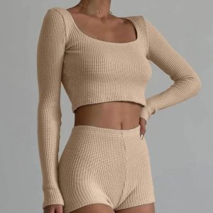 Y2K Knitted Crop Top & Shorts Set for Trendy Summer Outfits