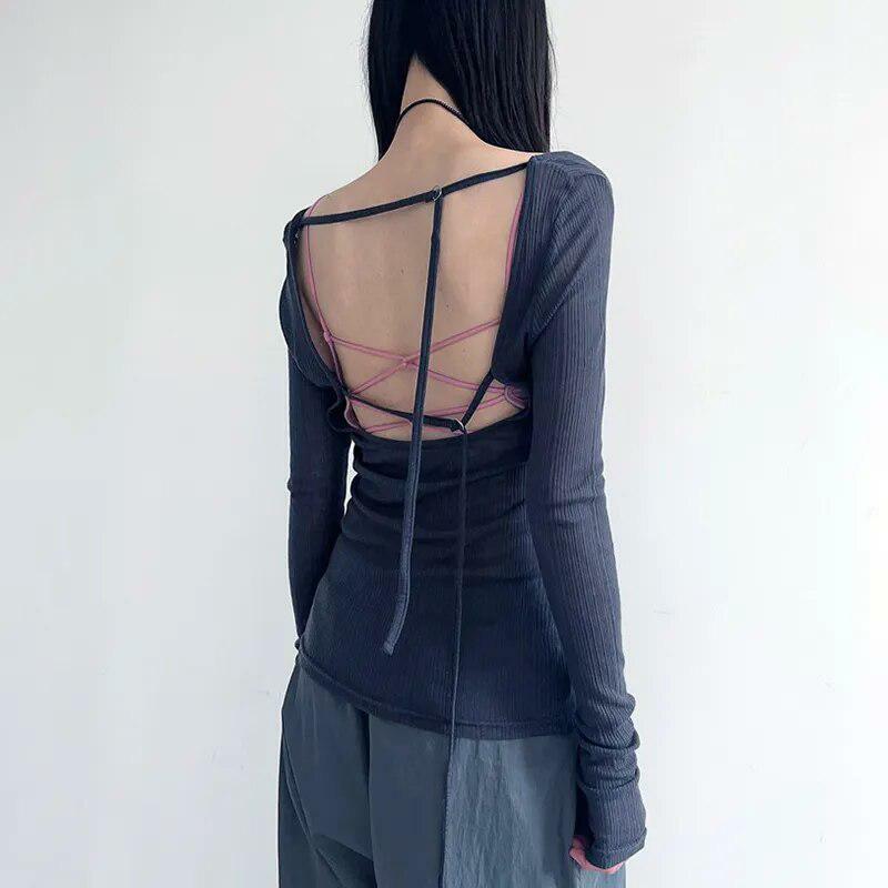 Y2K Knitted Mesh Backless Top for Trendy Summer Outfits