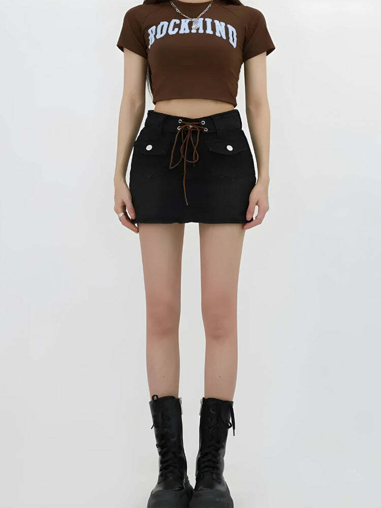 Y2K Lace Up Belted Denim Mini Skort for Trendy Summer Outfits