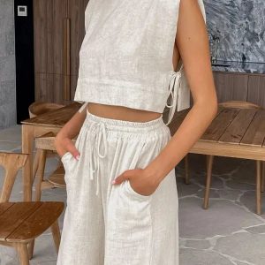 Y2K Lace Up Crop Top & Pants Set - Trendy Summer Outfit for Women